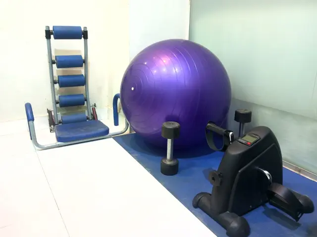 Exercise area with a stepper and exercise ball